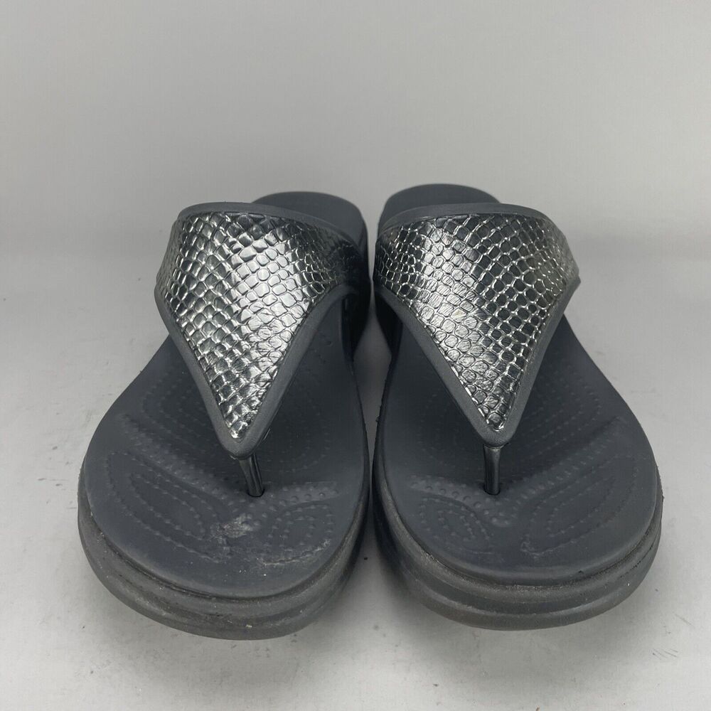Crocs Monterey Women’s Size 10 Black Metallic Wedge Thong Flip Flop Shoes Sandal